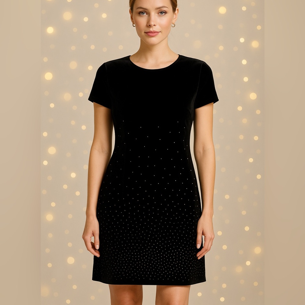 Jeffrey & Dara Women’s Black Velvet Beaded Dress 12 Vintage Evening Cocktail